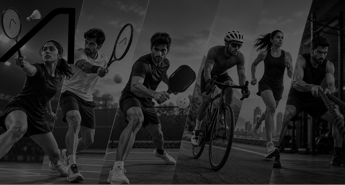Black-and-white collage of athletes in action
